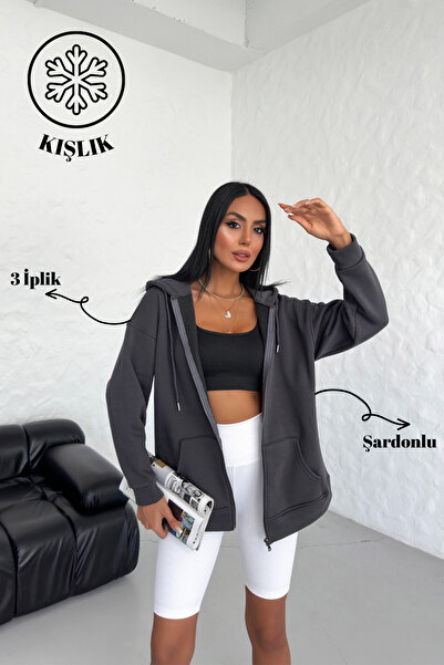 veres Cardigan de transpirație supradimensionat pentru femei, antracit, cu gl...