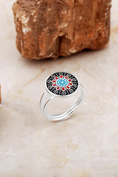 Sümer Telkari Anadolu Motifli Mineli Elişi Gümüş Yüzük 5886