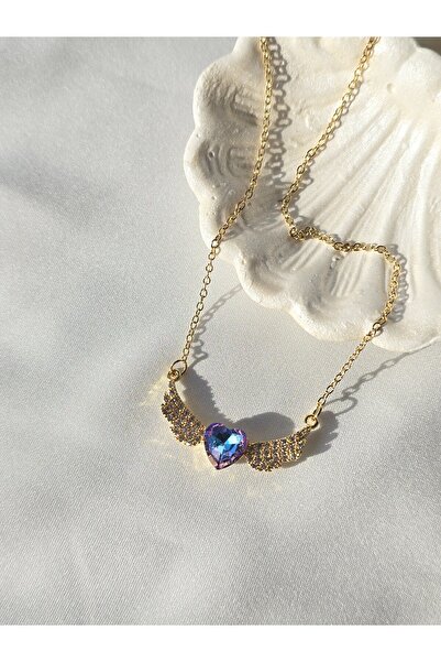 ULYOS PONIS Kanatlı Kalp Zirkon Taşlı Çelik Kolye