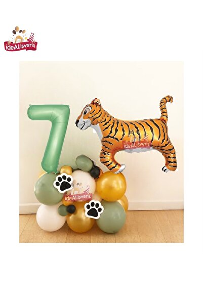 Bkmc 7 років Зелений фольгований балон - Великий леопард, сафарі та набір при...