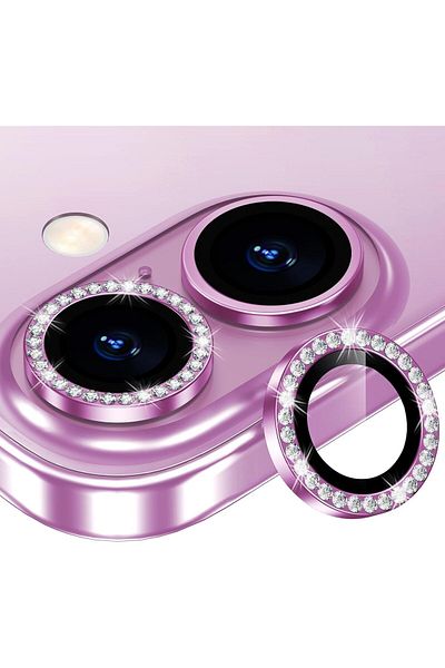 EVAX (Lens with Stone) iPhone 16 / 16 Plus Compatible Stoned Pink Camera Lens Protector