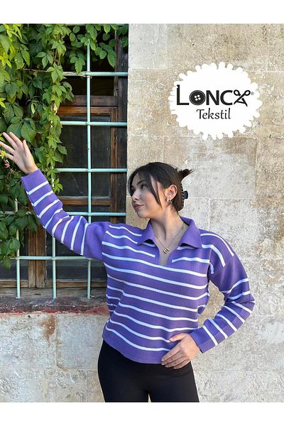 Lonca Tekstil Πλεκτό πουλόβερ με ριγέ λαιμόκοψη