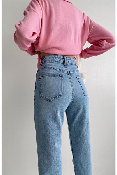 ByCukurovaFrango Julia Leo Max Indigo - Високі джинси-бойфренди Kot Mavi Mom Jean