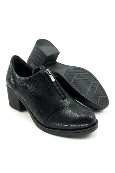 Erkan Saçmacı Brittany Black Snake - Casual Genuine Leather Heeled Shoes