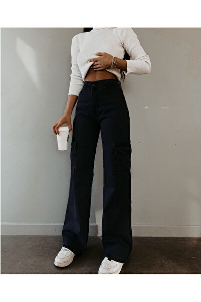 ByCukurovaFrango By-3632 Women's High Waist Black Lycra Loose Jeans Stretchy ...