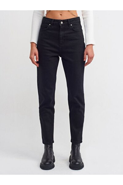 ByCukurovaFrango BY-3342 Blugi negri cu talie înaltă din Lycra Mom Jeans Pant...