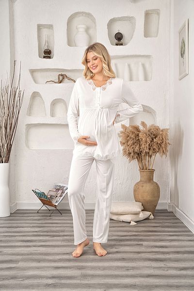 CT MODA Women's Ecru Lace Special Design Cotton Maternity Pajama Set
