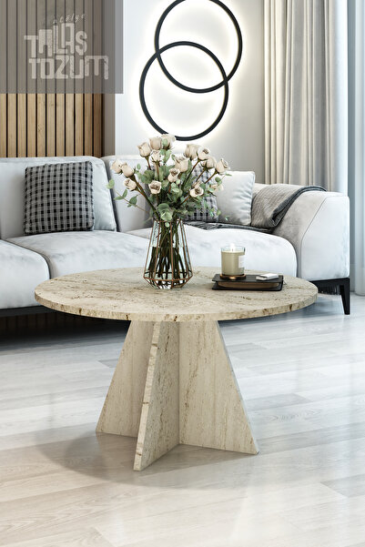 TALAŞTOZUM Mantar Tekli Zigon- Orta Sehpa TRAVERTEN  78 Cm