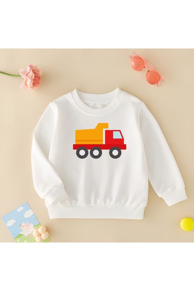 CDA Tricou alb pentru fete și băieți unisex Yellow Truck