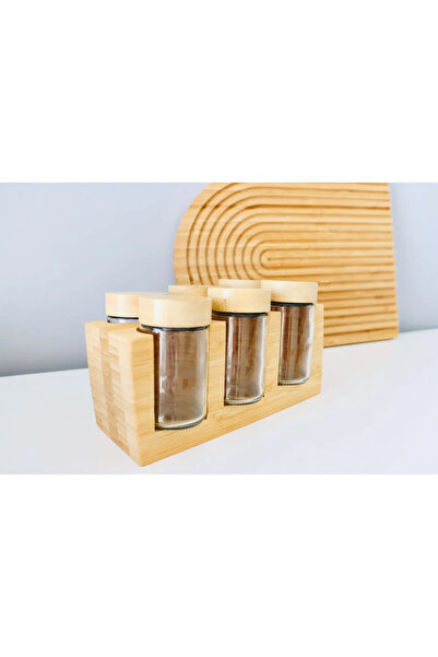 senal ticaret 6'lı Baharatlık Bambu Yüksek Stantlı Baharat Kavanozu Kavanoz S...