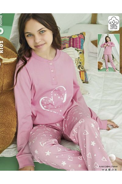shefox Byaydogan Girl Waiter Long Sleeve Interlock Pajama Set - 100% Cotton