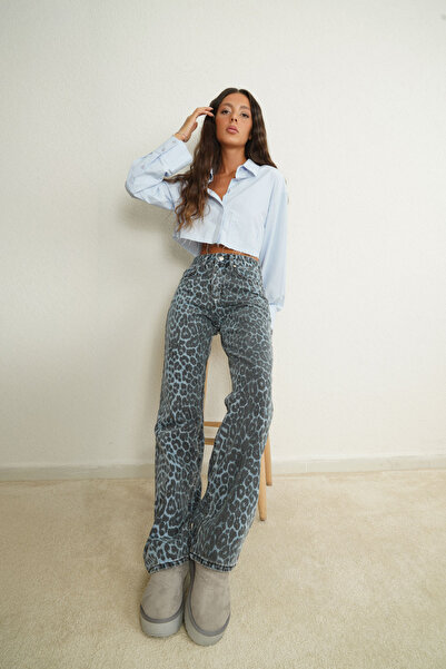 SeninOlsun Mavi ZR Leopar Desen Jean