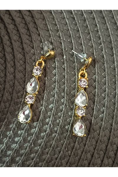 mos&more White Gold Crystal Stone Evening Dress Women's Earrings