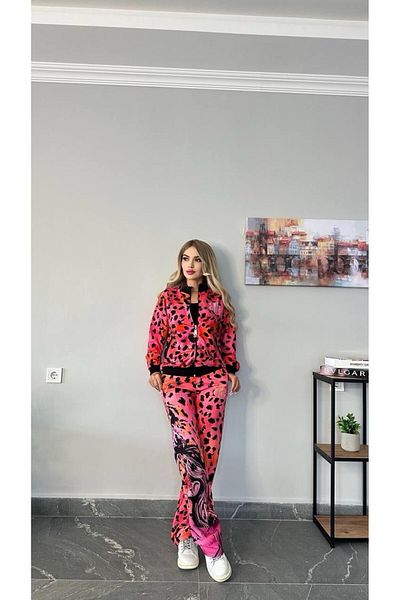 bonibon butikk Women's Leopard Patterned Digital Fabric Long Sleeve Set of 2