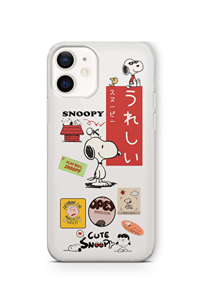 Space Star iPhone 12 Mini Uyumlu Cute Snoopy Tasarım Baskılı Şeffaf Kılıf