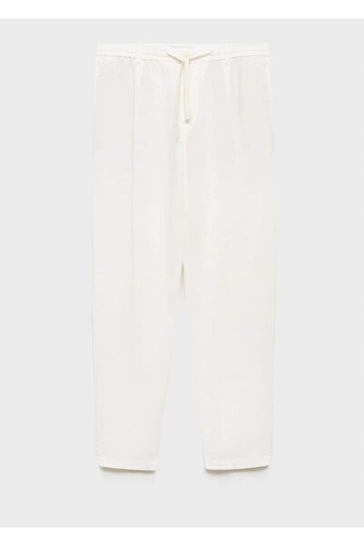 MANGO Man Slim fit keten beli büzgülü ipli pantolon