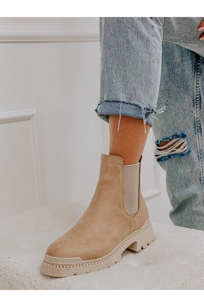 ERVANIN BUTİĞİ Bej Süet (bracca) Lastik Detay Kadın Bot