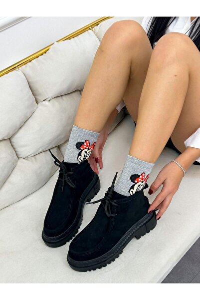 ERVANIN BUTİĞİ Siyah Süet (Zenya) Bağcıklı Kadın Bot