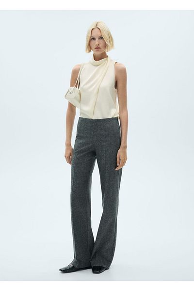 MANGO Woman Σατέν μπλούζα με ψηλό γιακά