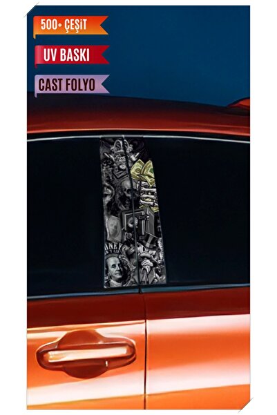 Hobi Butik Araç Kapı Direk Kaplama Folyosu Dolar Desenli (Sağ Sol Takım) (2 Adet) - 22x50 Cm