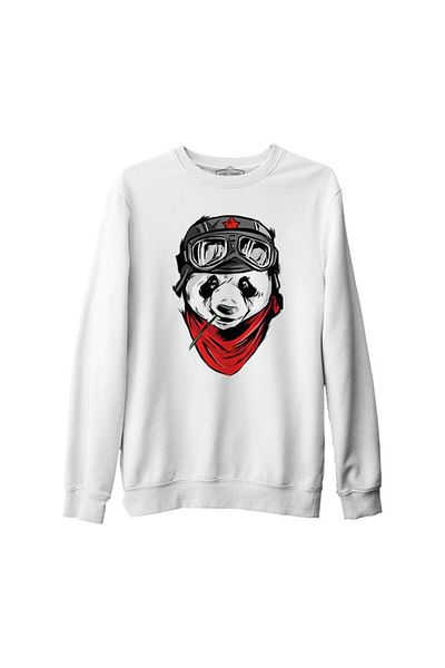 Lord T-Shirt A Panda With A Bamboo In The Mouth White Men's Thick Sweatshirt
