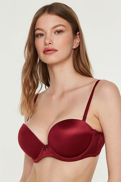 C&City Sutien fără bretele dublu push-up decoltat C17040 Roșu Claret