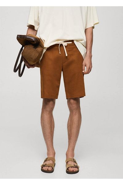 MANGO Man 100% linen drawstring waist Bermuda shorts