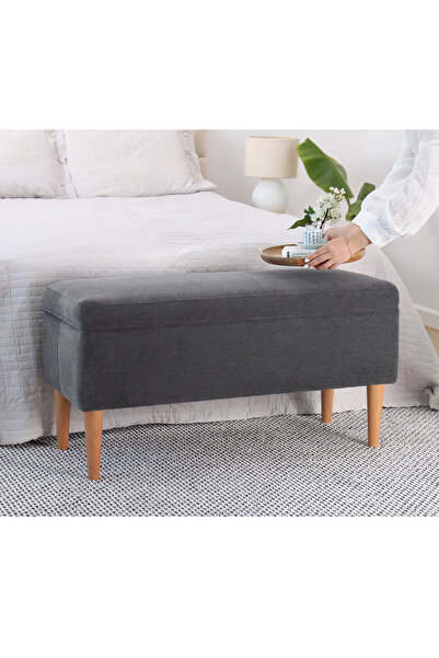 Lorencehome Glend Sandıklı Bench Puf - Gri