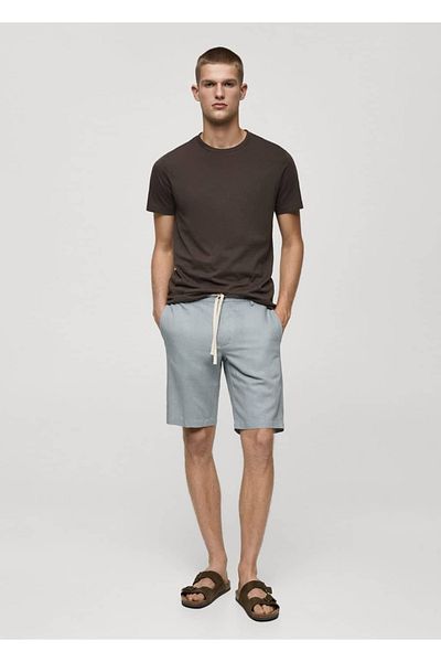 MANGO Man 100% linen drawstring waist Bermuda shorts