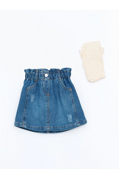 LC Waikiki Lw - Girl's Jeans Skirt and Pantyhose with Elastic Waist Set of 2