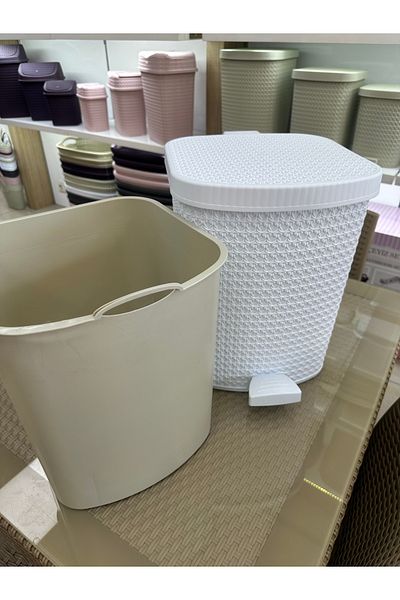 LeesHome Πεντάλ Λευκό Πλεκτό Εσωτερικό Κάδος Μπάνιο Κουζίνα Κάδος απορριμμάτων Καπάκι Πεντάλ Κάδος απορριμμάτων 25 λίτρων