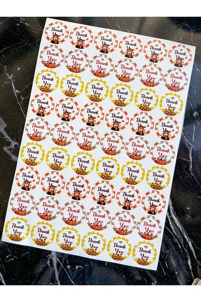Hayal.kirtasiyesi Autumn Sticker Set - 3.5 Cm, 54 Pieces of Opaque Stickers, Adhesive Label, Gift Package Label
