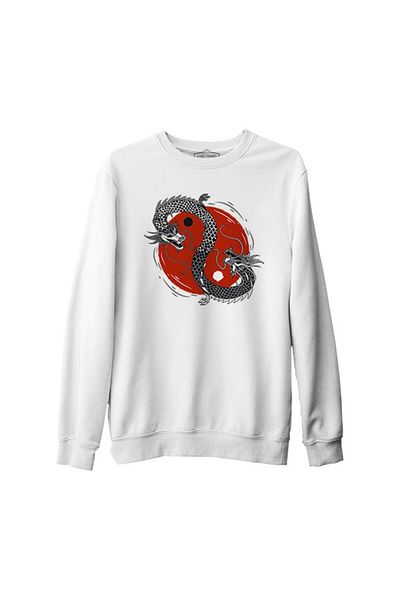 Lord T-Shirt Yin Yan Illustration With Two Dragons White Men's Thick Sweatshirt