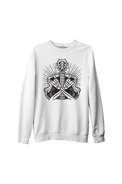 Lord T-Shirt Skeleton Silhouette Making Rock Sign White Men's Thick Sweatshirt