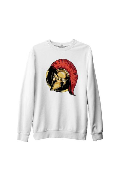 Lord T-Shirt A Spartan Warrior Helmet On A Circular Background White Men's Thick Sweatshirt