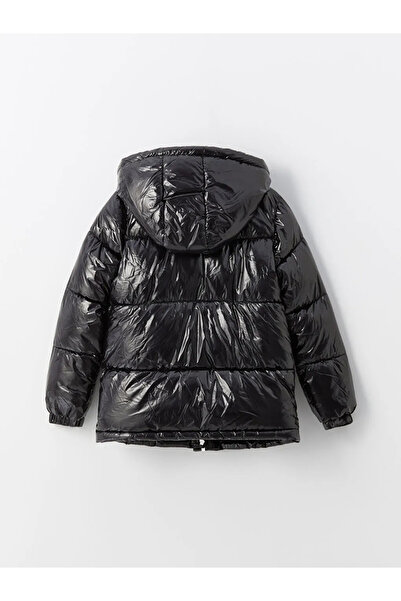 LC Waikiki LCW Kids Ново черно палто с качулка за момичета