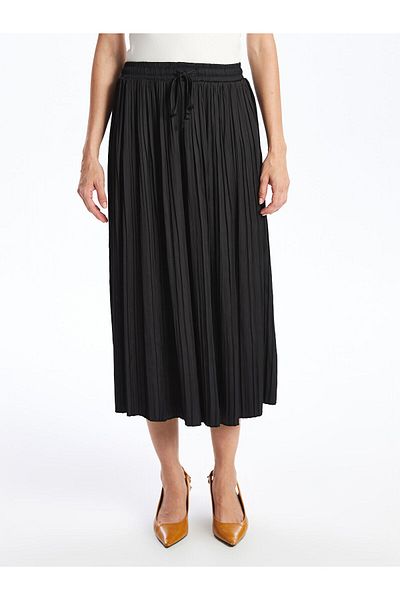 LC Waikiki Lw - Fusta plisată de damă din satin cu talie elastică