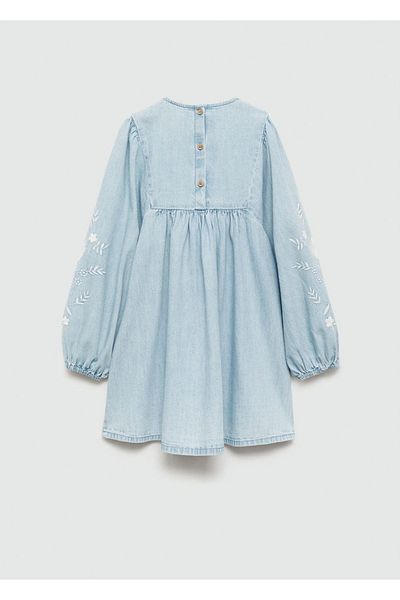 MANGO Kids Φόρεμα τζιν με κέντημα λουλουδιών