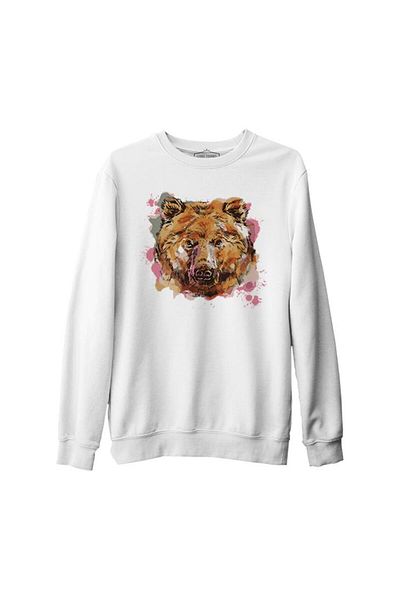 Lord T-Shirt A Bear Head In Pink Watercolor Style White Men's Thick Sweatshirt