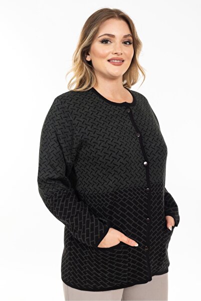 Mutlu City New Season Women's Knitwear Cardigan - Tight Woven, Buttoned Pattern, Khaki Green 2435