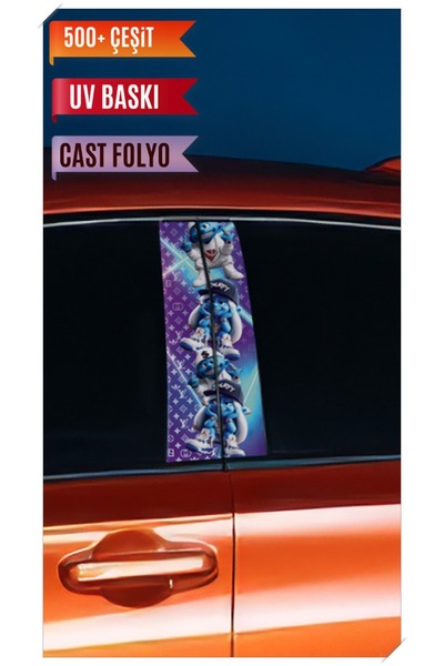 Hobi Butik Araç Kapı Direk Kaplama Folyosu Şirinler The Smurfs Desenli (SAĞ SOL TAKIM) (2 ADET) - 22x50 Cm