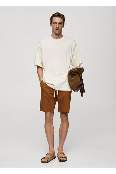 MANGO Man 100% linen drawstring waist Bermuda shorts