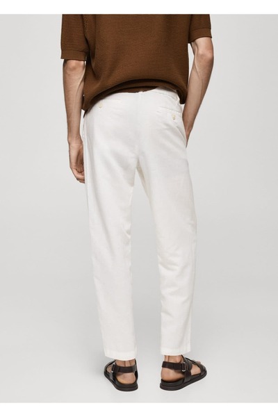 MANGO Man Slim fit keten beli büzgülü ipli pantolon