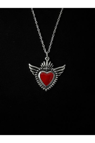 DarkellaStore Gothic Victorian Winged Red Heart Necklace