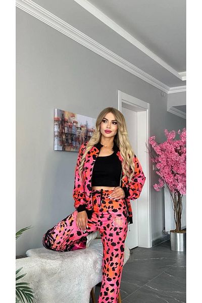 bonibon butikk Women's Leopard Patterned Digital Fabric Long Sleeve Set of 2