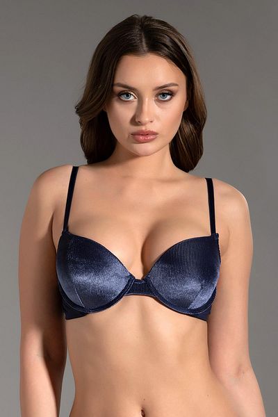 C&City Gepolsterter Doppel-Push-up-BH aus Samt, C18185, Blau