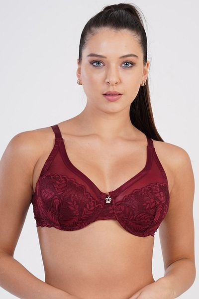C&City Sutien Nesuportat Detaliu Tulle C13020 Roșu Claret