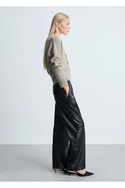 MANGO Woman Leather look elastic waist pants