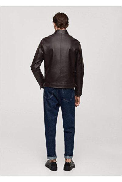 MANGO Man Napa deri efektli kısa ceket