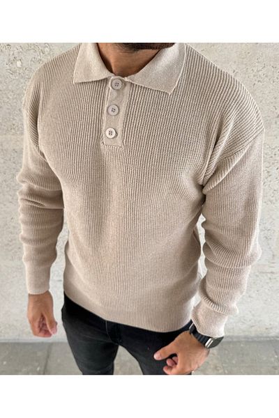 ROBERTO BORNOVA Beige 3 Button Thessaloniki Knitted Sweater